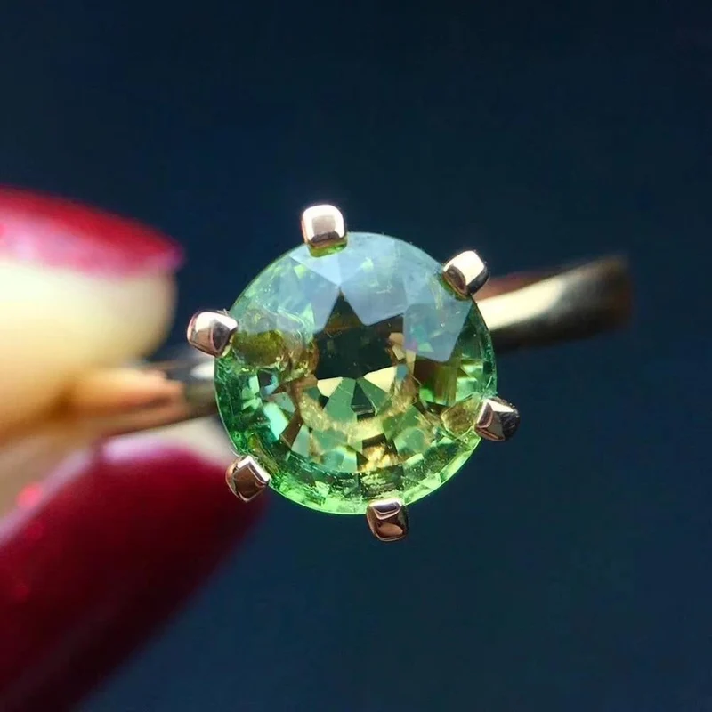 18 K Gold, natürlicher grüner Turmalin, 1.8 ct Edelstein, Diamant, Geschenk, weibliche Ringe für Frauen, feiner Ring