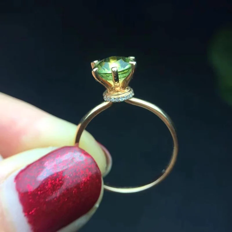18 K Gold, natürlicher grüner Turmalin, 1.8 ct Edelstein, Diamant, Geschenk, weibliche Ringe für Frauen, feiner Ring