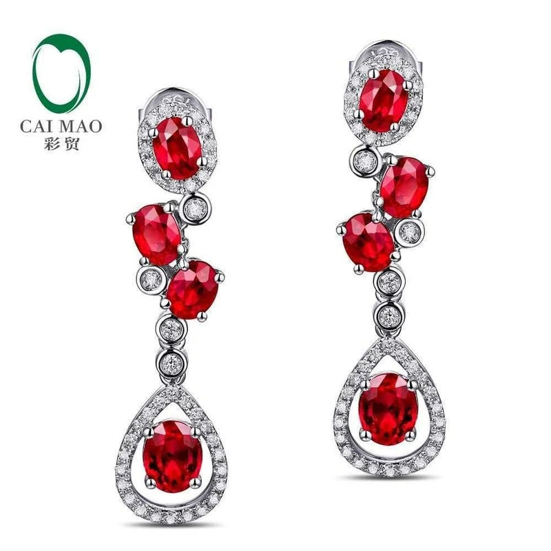 18KT / 750 Weißgold 2.69ct Natürlicher roter Rubin 0.39ct Diamant-Verlobungs-Edelstein-Ohrschmuck im Rundschliff