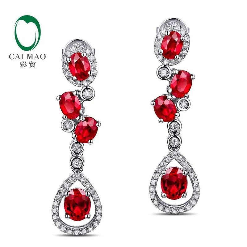 18KT / 750 Weißgold 2.69ct Natürlicher roter Rubin 0.39ct Diamant-Verlobungs-Edelstein-Ohrschmuck im Rundschliff