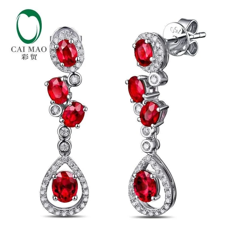 18KT / 750 Weißgold 2.69ct Natürlicher roter Rubin 0.39ct Diamant-Verlobungs-Edelstein-Ohrschmuck im Rundschliff