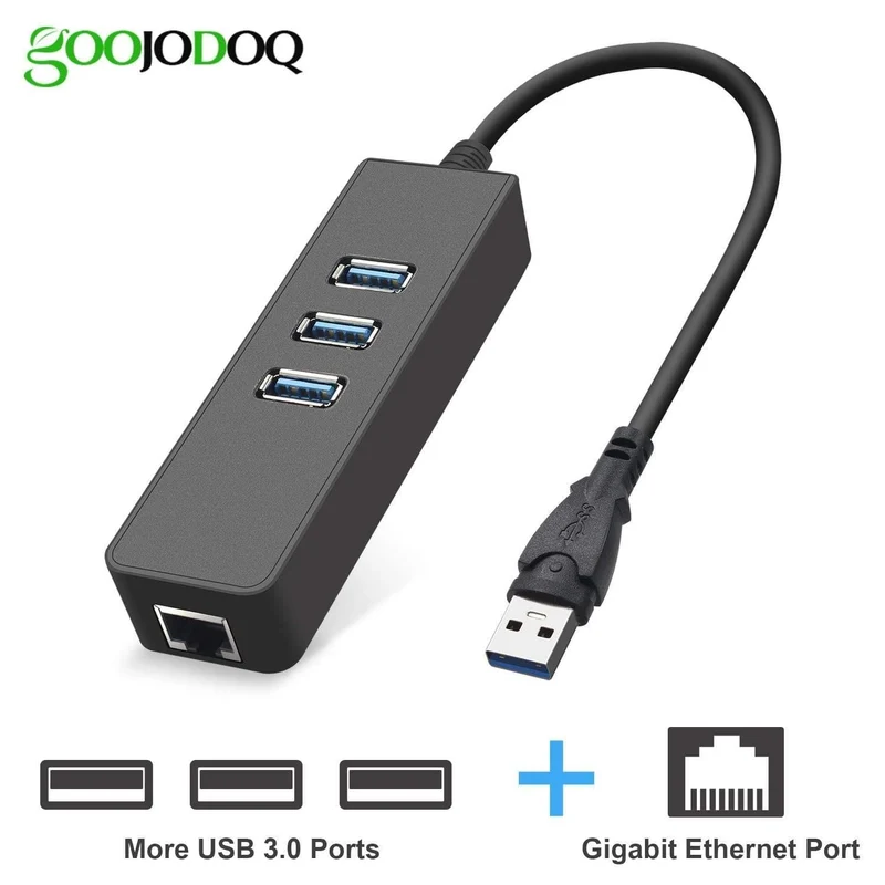 USB 3.0-Ethernet-Adapter mit 3 Anschlüssen, USB 3.0-HUB, USB-RJ45-Gigabit-Ethernet-LAN-Netzwerkkarte mit 10/100/1000 Mbit/s