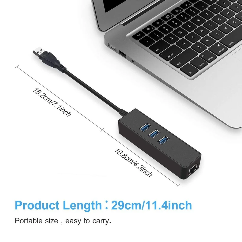 USB 3.0-Ethernet-Adapter mit 3 Anschlüssen, USB 3.0-HUB, USB-RJ45-Gigabit-Ethernet-LAN-Netzwerkkarte mit 10/100/1000 Mbit/s
