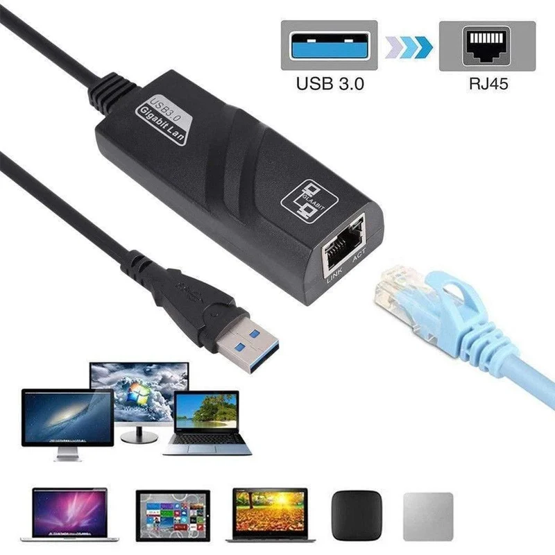 USB Ethernet Adapter Netzwerkkarte USB 3.0 zu RJ45 Lan Gigabit Internet für Computer