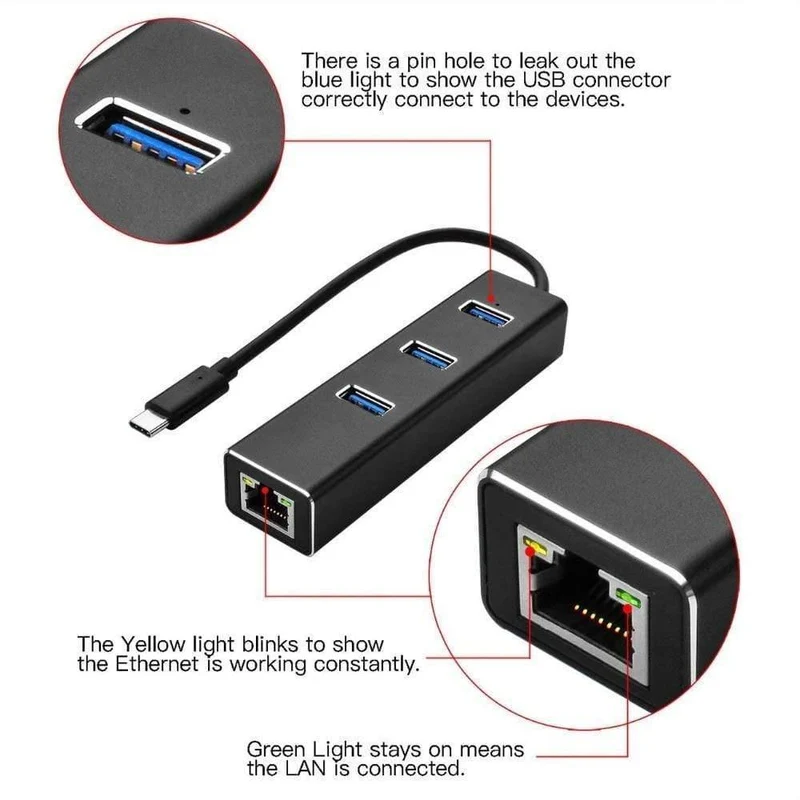 USB-C-Ethernet-Adapter, USB-C-Hub zu Ethernet, externer RJ45-LAN-Adapter, USB-C-Netzwerkkarte