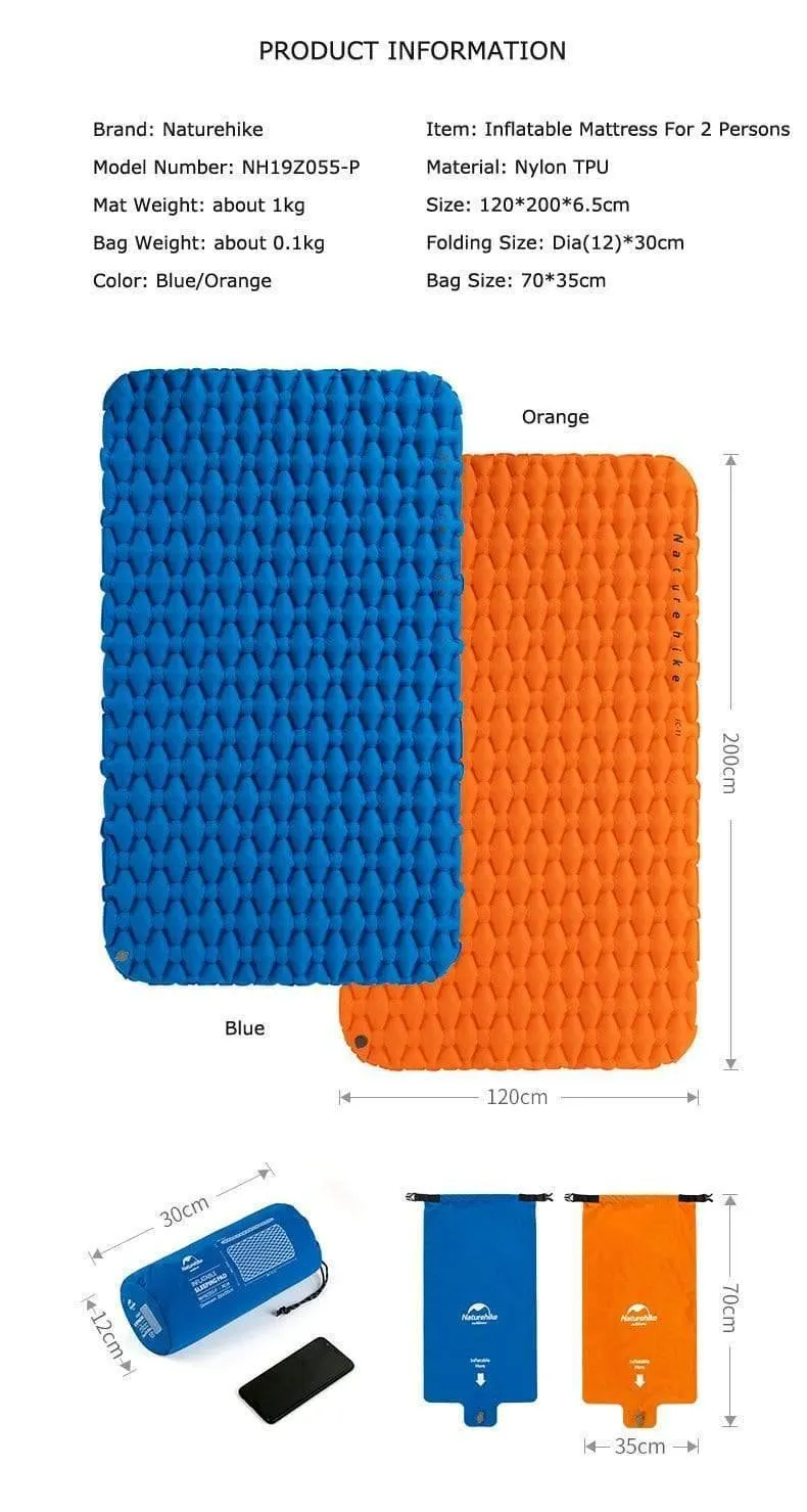 Outdoor Camping Aufblasbares Kissen Feuchtigkeitsbeständiger Schlafsack Matratzenauflage Mit Aufblasbarem Beutel Für 1-2 Personen