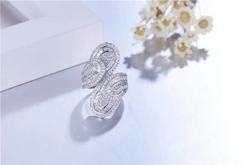 925 Sterling Silber Ring Luxus Blatt Pflastern Birthstone Simulierte Diamant Ringe Cocktail Hochzeit Ringe Für Frauen Geschenk