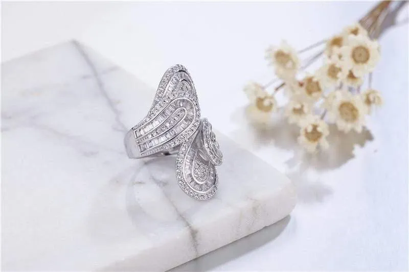925 Sterling Silber Ring Luxus Blatt Pflastern Birthstone Simulierte Diamant Ringe Cocktail Hochzeit Ringe Für Frauen Geschenk