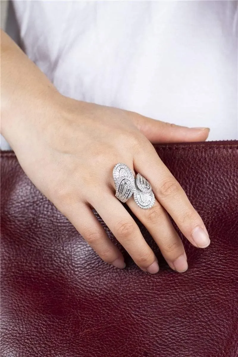 925 Sterling Silber Ring Luxus Blatt Pflastern Birthstone Simulierte Diamant Ringe Cocktail Hochzeit Ringe Für Frauen Geschenk