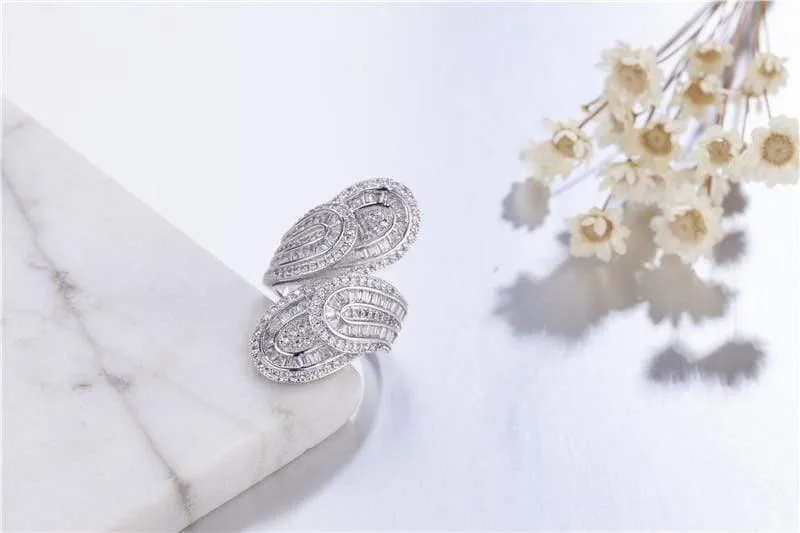 925 Sterling Silber Ring Luxus Blatt Pflastern Birthstone Simulierte Diamant Ringe Cocktail Hochzeit Ringe Für Frauen Geschenk