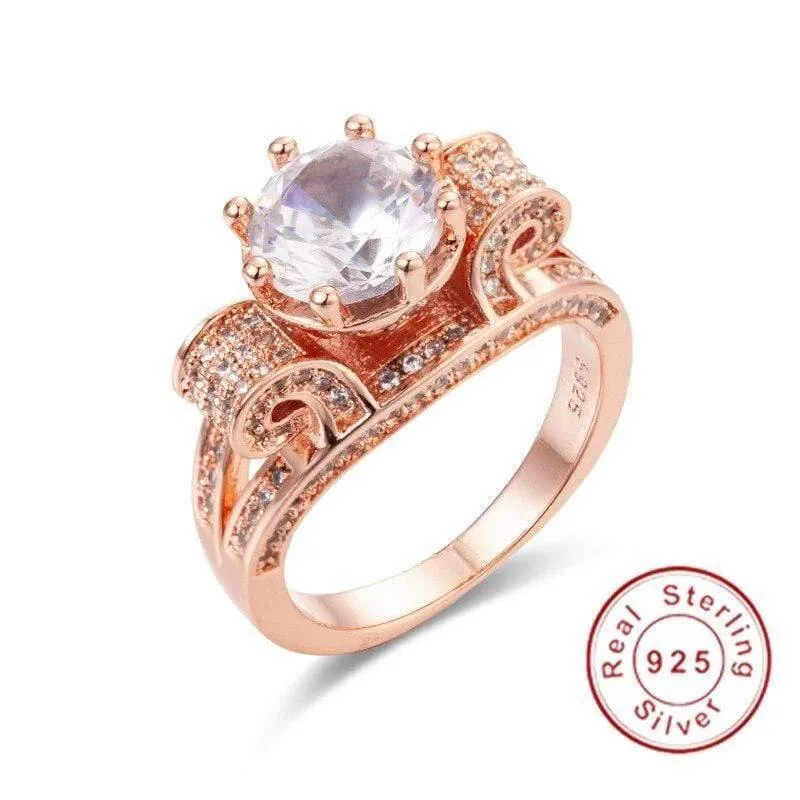 Ringe aus 925er-Sterlingsilber und Roségold mit Lotusblume, Hochzeitsschmuck für Frauen, Ring mit 4 Karat simuliertem Diamant, Gr. 5–10