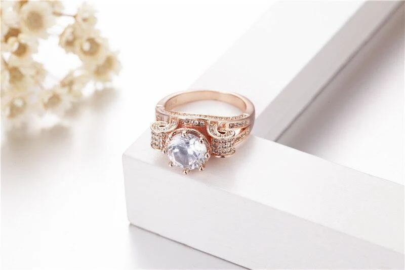 Ringe aus 925er-Sterlingsilber und Roségold mit Lotusblume, Hochzeitsschmuck für Frauen, Ring mit 4 Karat simuliertem Diamant, Gr. 5–10