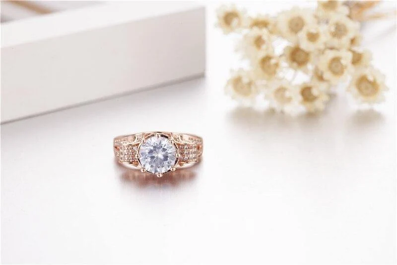 Ringe aus 925er-Sterlingsilber und Roségold mit Lotusblume, Hochzeitsschmuck für Frauen, Ring mit 4 Karat simuliertem Diamant, Gr. 5–10