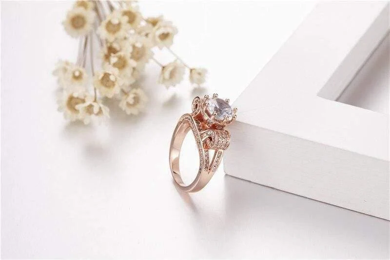Ringe aus 925er-Sterlingsilber und Roségold mit Lotusblume, Hochzeitsschmuck für Frauen, Ring mit 4 Karat simuliertem Diamant, Gr. 5–10