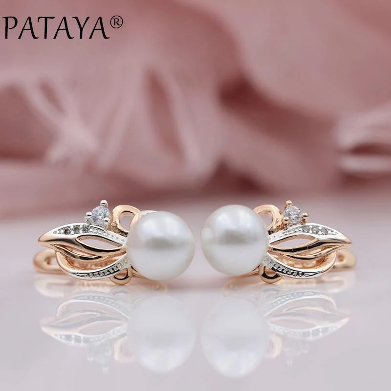 Frauen Exklusive Flamme Typ 585 Rose Gold Shell Perlen Ohrringe Weiß Natürlichen Zirkon RU Hot Party Hochzeit Schmuck
