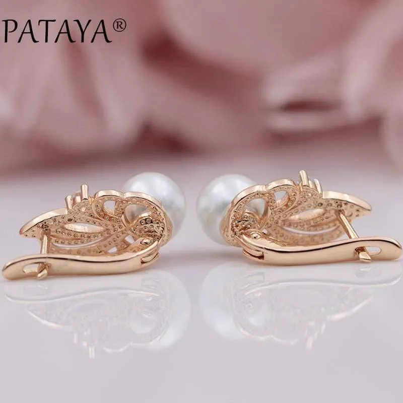Frauen Exklusive Flamme Typ 585 Rose Gold Shell Perlen Ohrringe Weiß Natürlichen Zirkon RU Hot Party Hochzeit Schmuck