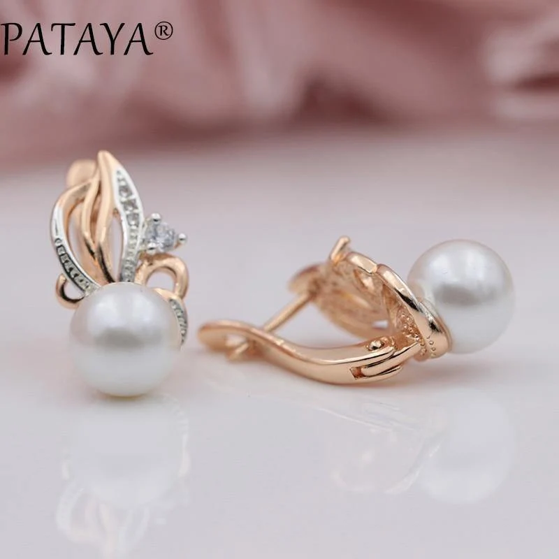 Frauen Exklusive Flamme Typ 585 Rose Gold Shell Perlen Ohrringe Weiß Natürlichen Zirkon RU Hot Party Hochzeit Schmuck