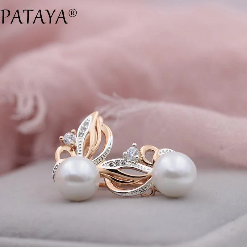 Frauen Exklusive Flamme Typ 585 Rose Gold Shell Perlen Ohrringe Weiß Natürlichen Zirkon RU Hot Party Hochzeit Schmuck