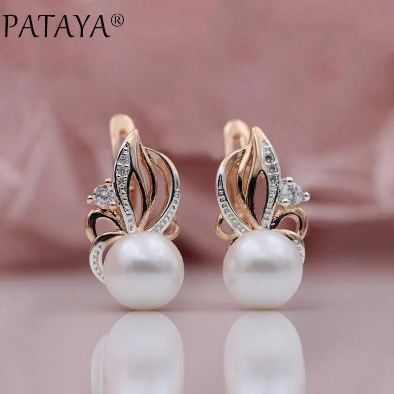 Frauen Exklusive Flamme Typ 585 Rose Gold Shell Perlen Ohrringe Weiß Natürlichen Zirkon RU Hot Party Hochzeit Schmuck