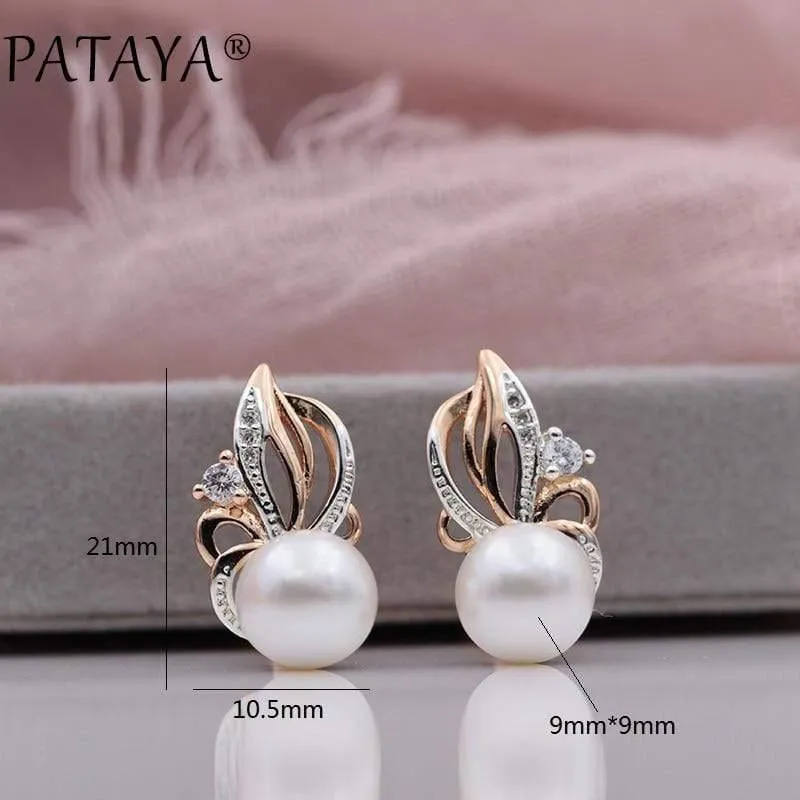 Frauen Exklusive Flamme Typ 585 Rose Gold Shell Perlen Ohrringe Weiß Natürlichen Zirkon RU Hot Party Hochzeit Schmuck