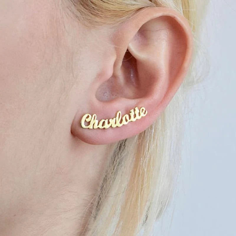 1 Paar personalisierte Namensohrringe für Frauen, personalisierbar, mit Initialen, kursivem Namensschild, Ohrstecker, Geschenk für beste Freundin, Mädchen