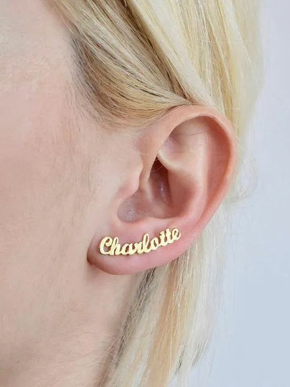 1 Paar personalisierte Namensohrringe für Frauen, personalisierbar, mit Initialen, kursivem Namensschild, Ohrstecker, Geschenk für beste Freundin, Mädchen