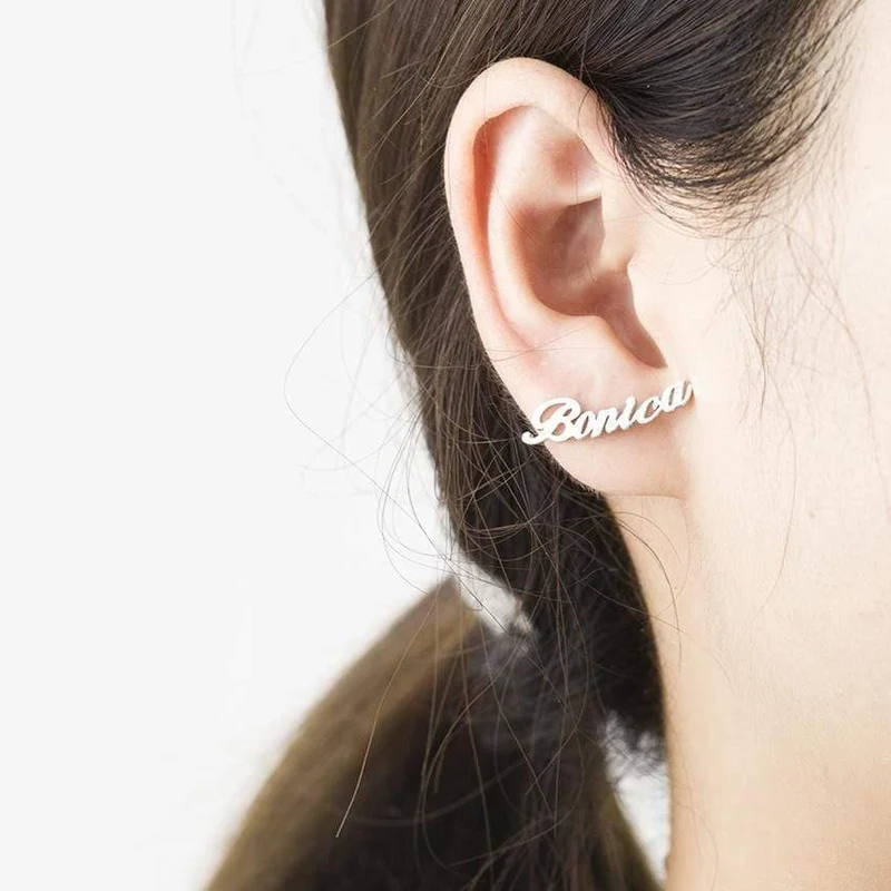 1 Paar personalisierte Namensohrringe für Frauen, personalisierbar, mit Initialen, kursivem Namensschild, Ohrstecker, Geschenk für beste Freundin, Mädchen