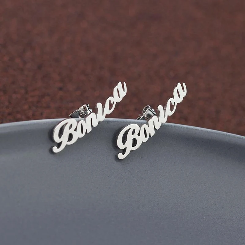 1 Paar personalisierte Namensohrringe für Frauen, personalisierbar, mit Initialen, kursivem Namensschild, Ohrstecker, Geschenk für beste Freundin, Mädchen