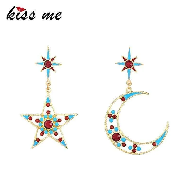 Damen-Ohrringe mit Stern und Mond, personalisierbar, modisch, Legierung, Emaille-Ohrringe für Frauen, Schmuck, Geschenk
