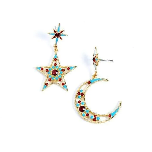 Damen-Ohrringe mit Stern und Mond, personalisierbar, modisch, Legierung, Emaille-Ohrringe für Frauen, Schmuck, Geschenk