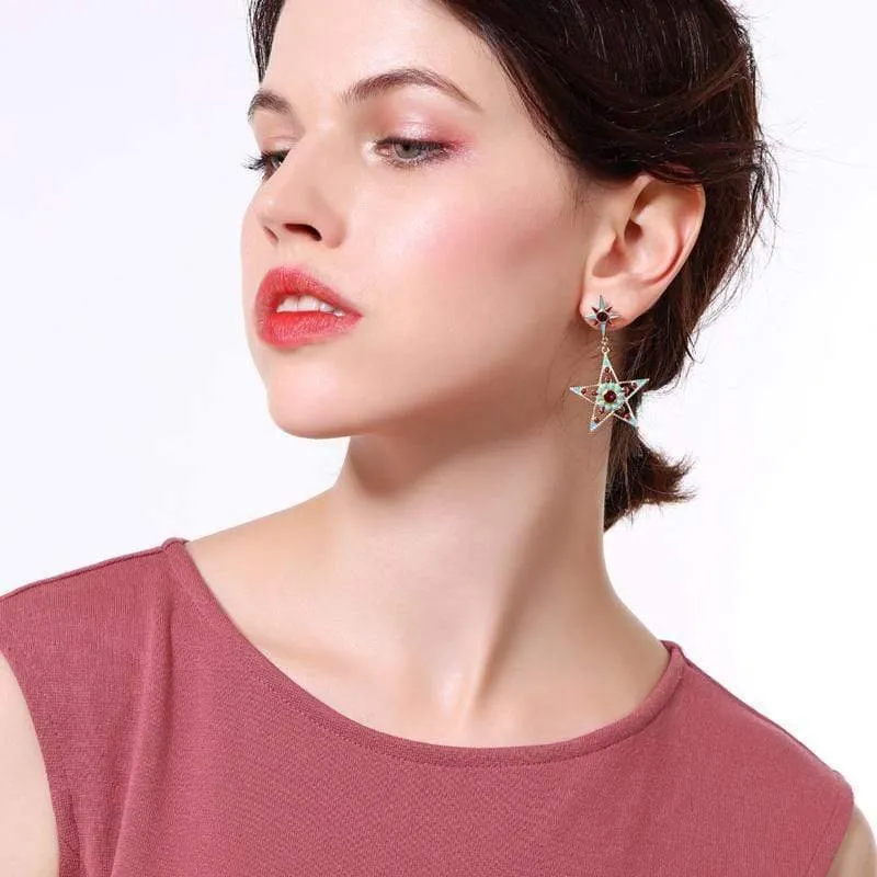 Damen-Ohrringe mit Stern und Mond, personalisierbar, modisch, Legierung, Emaille-Ohrringe für Frauen, Schmuck, Geschenk