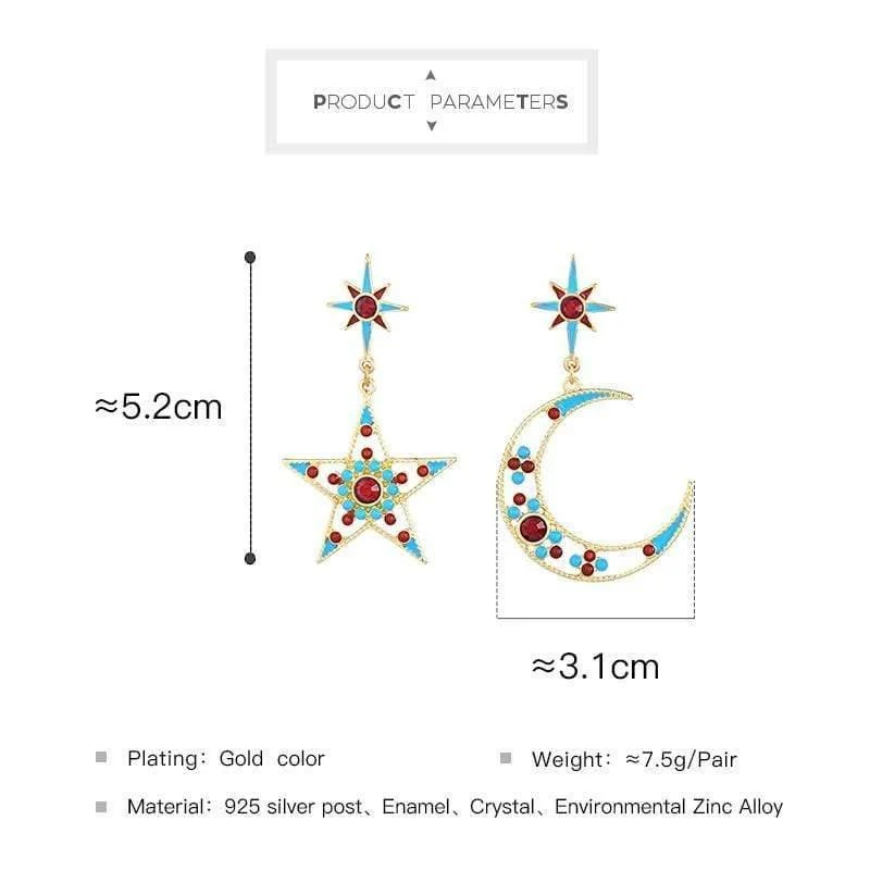 Damen-Ohrringe mit Stern und Mond, personalisierbar, modisch, Legierung, Emaille-Ohrringe für Frauen, Schmuck, Geschenk
