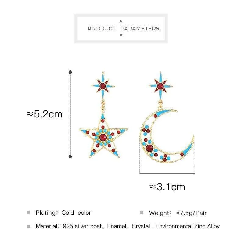 Damen-Ohrringe mit Stern und Mond, personalisierbar, modisch, Legierung, Emaille-Ohrringe für Frauen, Schmuck, Geschenk