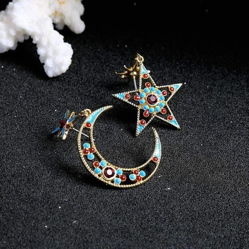 Damen-Ohrringe mit Stern und Mond, personalisierbar, modisch, Legierung, Emaille-Ohrringe für Frauen, Schmuck, Geschenk