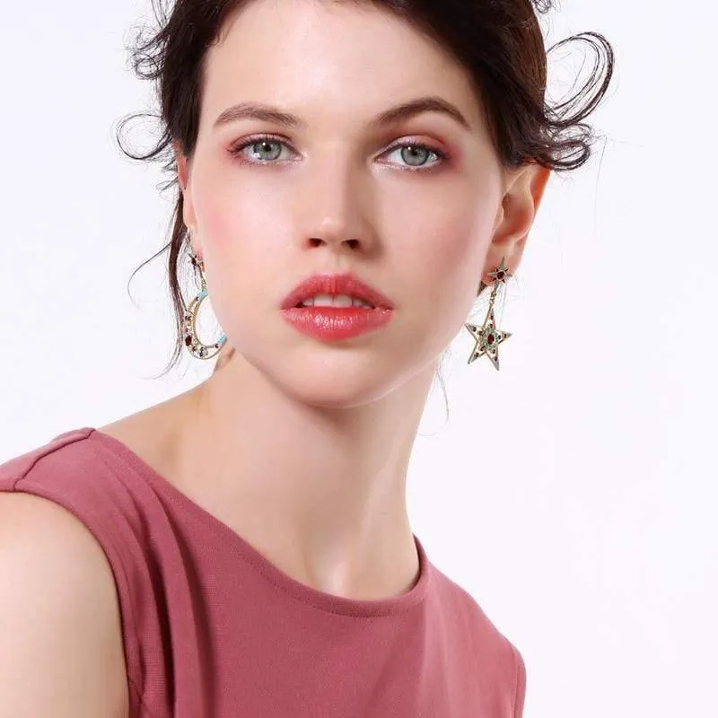 Damen-Ohrringe mit Stern und Mond, personalisierbar, modisch, Legierung, Emaille-Ohrringe für Frauen, Schmuck, Geschenk