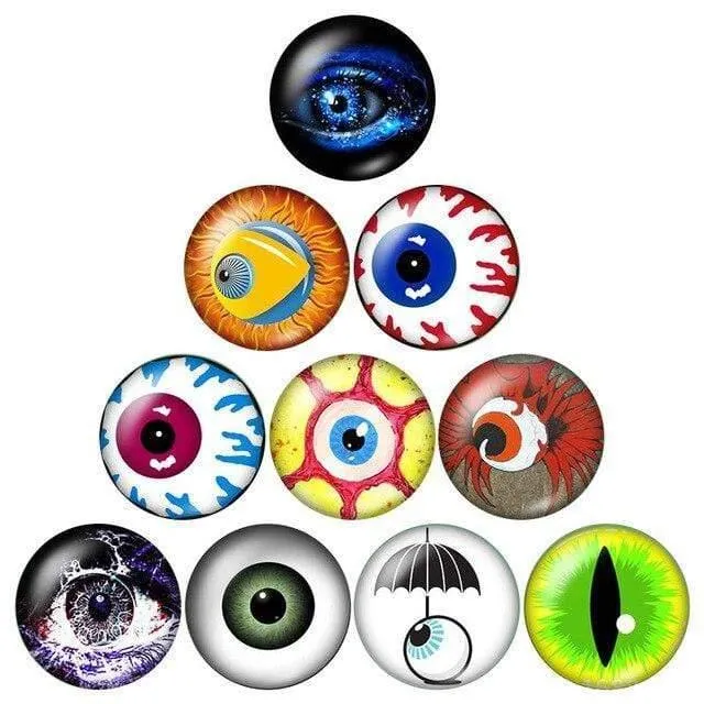 Augenpupille 10pcs 12mm / 18mm / 20mm / 25mm Runde Fotoglas-Cabochon-Demo mit flachem Rücken Befund ZB0500