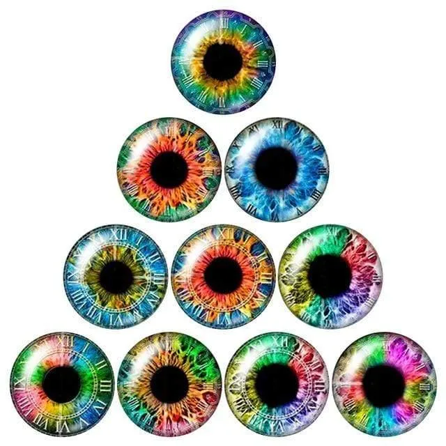 Augenpupille 10pcs 12mm / 18mm / 20mm / 25mm Runde Fotoglas-Cabochon-Demo mit flachem Rücken Befund ZB0500