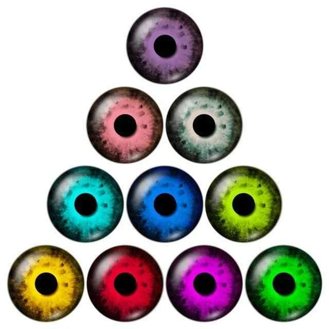 Augenpupille 10pcs 12mm / 18mm / 20mm / 25mm Runde Fotoglas-Cabochon-Demo mit flachem Rücken Befund ZB0500