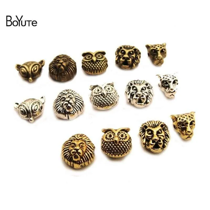 100 Teile / los Metalllegierung Tier Fox Lion Owl Leopard Kopf Perlen für Armband Schmuckherstellung