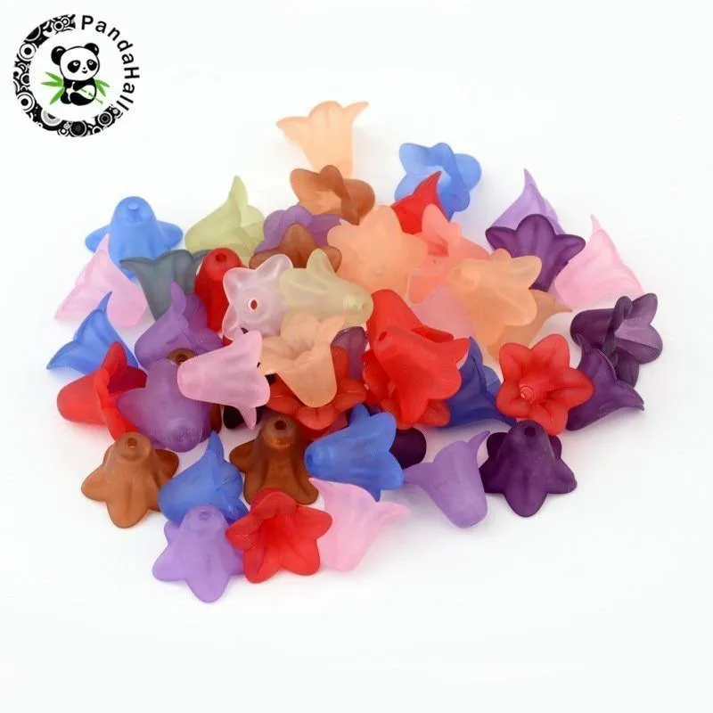 50 Stück gefrostete transparente Acryl-Blumenperlen für Ohrringe, Halsketten, Armbänder, Schmuckherstellung, DIY, weiß, rot, 16 x 12 mm, Loch: 1.5 mm
