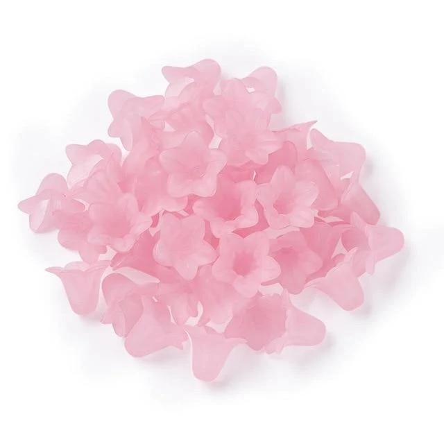 50 Stück gefrostete transparente Acryl-Blumenperlen für Ohrringe, Halsketten, Armbänder, Schmuckherstellung, DIY, weiß, rot, 16 x 12 mm, Loch: 1.5 mm