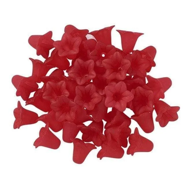 50 Stück gefrostete transparente Acryl-Blumenperlen für Ohrringe, Halsketten, Armbänder, Schmuckherstellung, DIY, weiß, rot, 16 x 12 mm, Loch: 1.5 mm