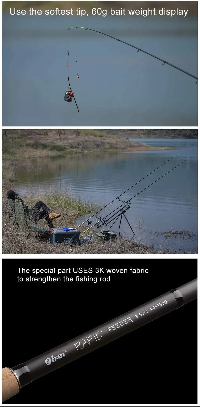 Angelrute Spinning Casting Reiserute 3.6 m Vara de Pesca Fuji Carp Feeder 40-200 g Stange