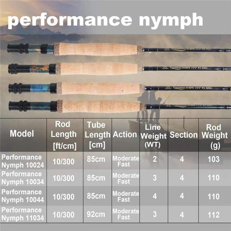 3WT/4WT Nymph Fliegenfischerrute Graphit Kohlefaser 10FT 4Sec mit Cordura-Rohr