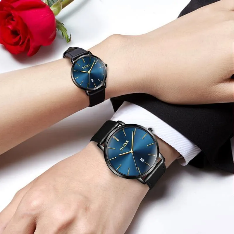 Paaruhren für Liebhaber, Luxus-Top-Marke, wasserdicht, lässiger Stil, neue modische, ultradünne Quarz-Lederuhr, hohe Qualität