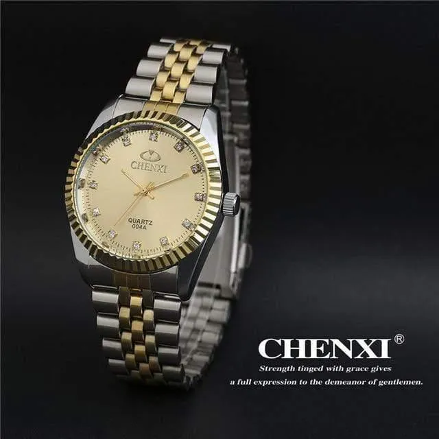Herren-Armbanduhr, silberfarben, zwischen den Gold-Strasssteinen, Liebhaber-Armbanduhr, Nagelarmband, klassische Retro-Mann-Frauen-Business-Uhr