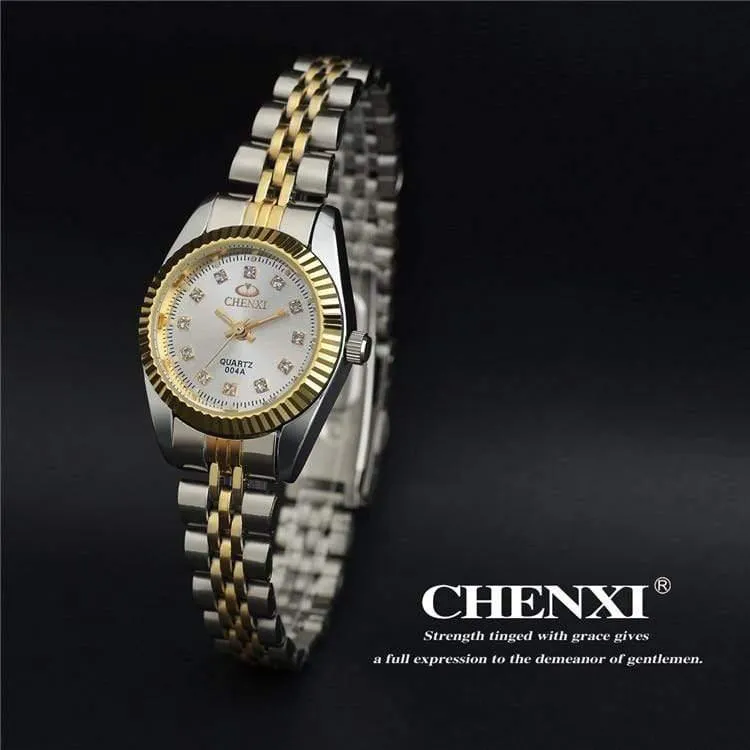 Herren-Armbanduhr, silberfarben, zwischen den Gold-Strasssteinen, Liebhaber-Armbanduhr, Nagelarmband, klassische Retro-Mann-Frauen-Business-Uhr