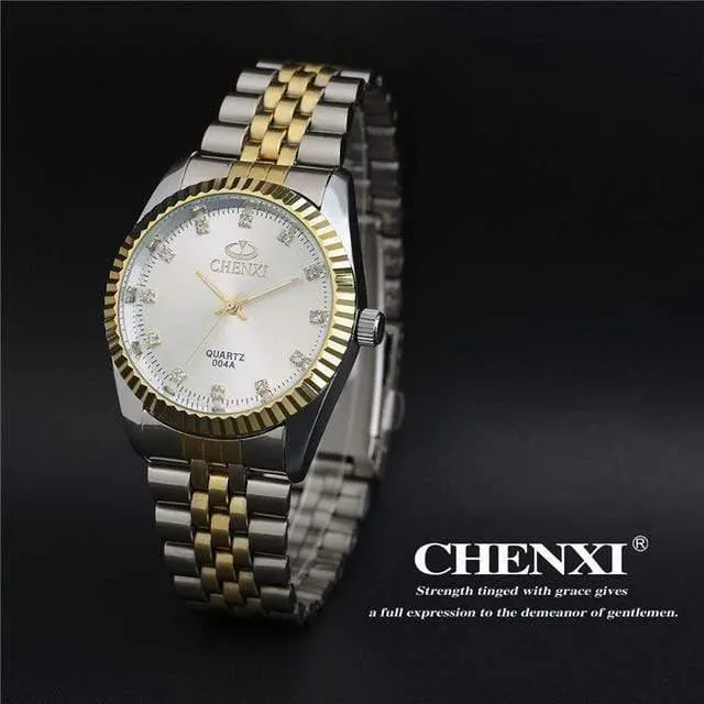 Herren-Armbanduhr, silberfarben, zwischen den Gold-Strasssteinen, Liebhaber-Armbanduhr, Nagelarmband, klassische Retro-Mann-Frauen-Business-Uhr