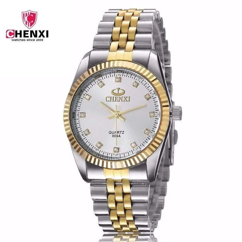 Herren-Armbanduhr, silberfarben, zwischen den Gold-Strasssteinen, Liebhaber-Armbanduhr, Nagelarmband, klassische Retro-Mann-Frauen-Business-Uhr