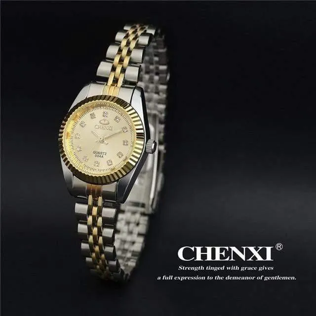 Herren-Armbanduhr, silberfarben, zwischen den Gold-Strasssteinen, Liebhaber-Armbanduhr, Nagelarmband, klassische Retro-Mann-Frauen-Business-Uhr